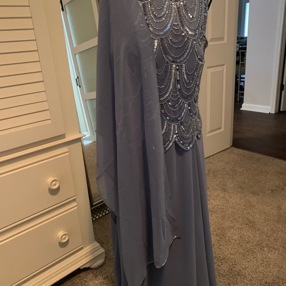 Beautiful slate blue mother of the groom dress with separate shawl - Picture 7 of 12